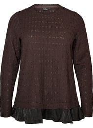 Strukturerad blus med volangkant, Brun