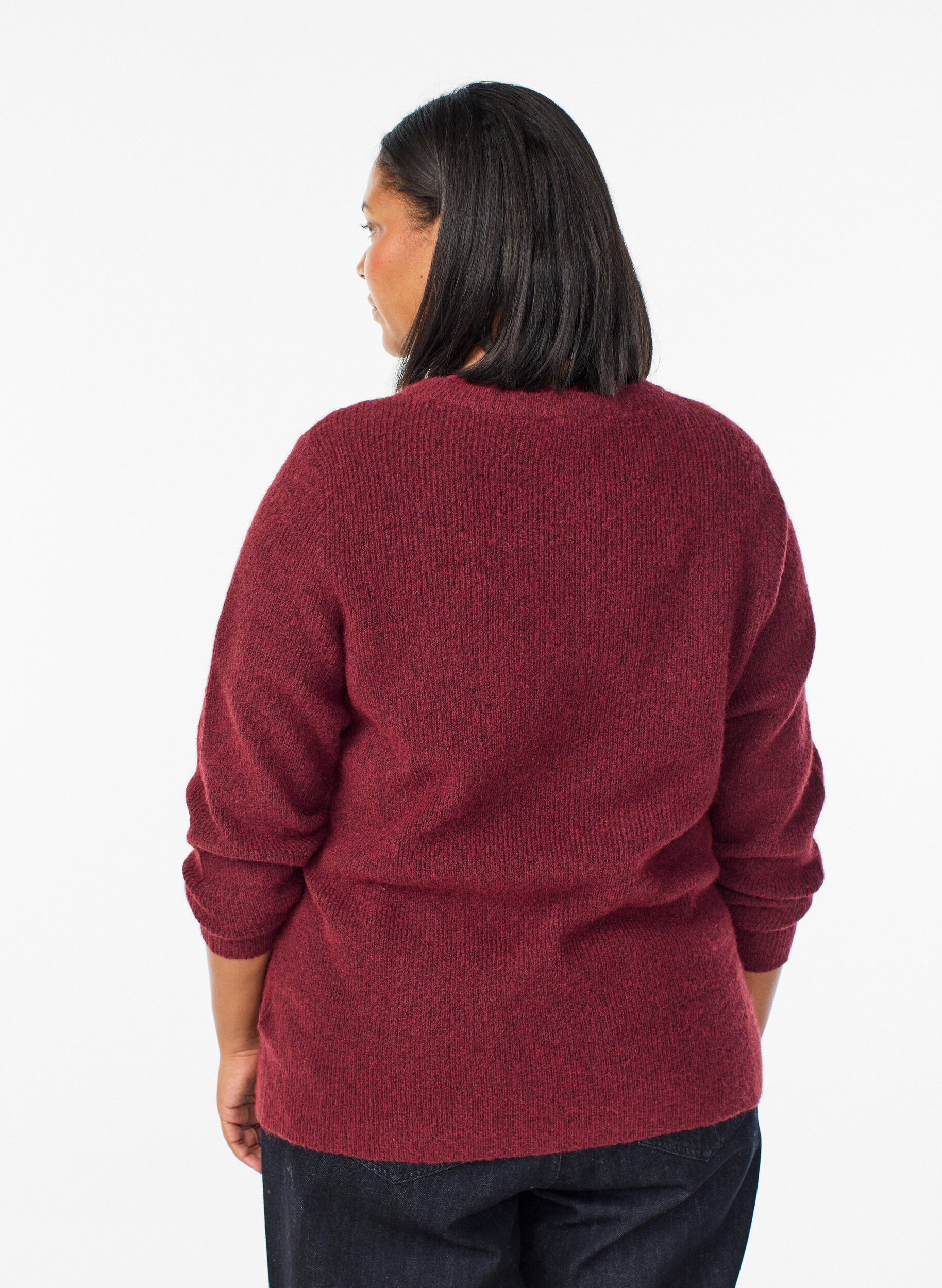 ZizziMelerad stickad blus med rund hals, R&ouml;d, Model image number 2