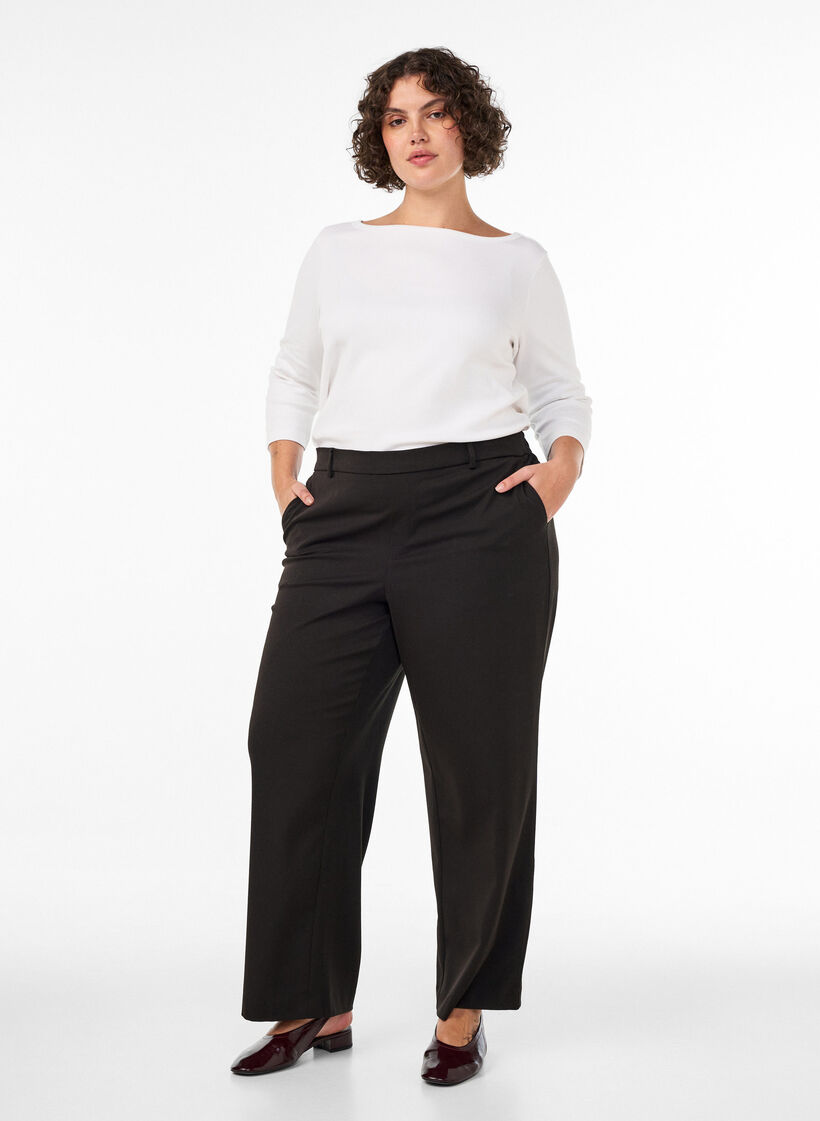 H&ouml;gmidjad kostymbyxa med rak passform, Svart, Model image number 0