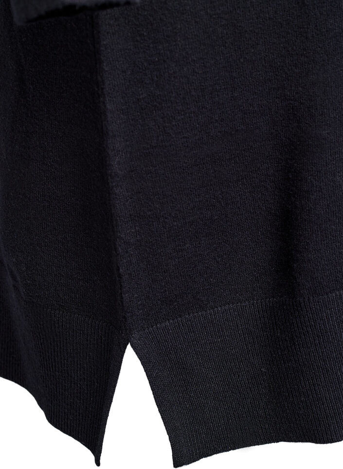 Stickad kort kl&auml;nning med raglan&auml;rm och mitts&ouml;m, Svart, Packshot image number 3