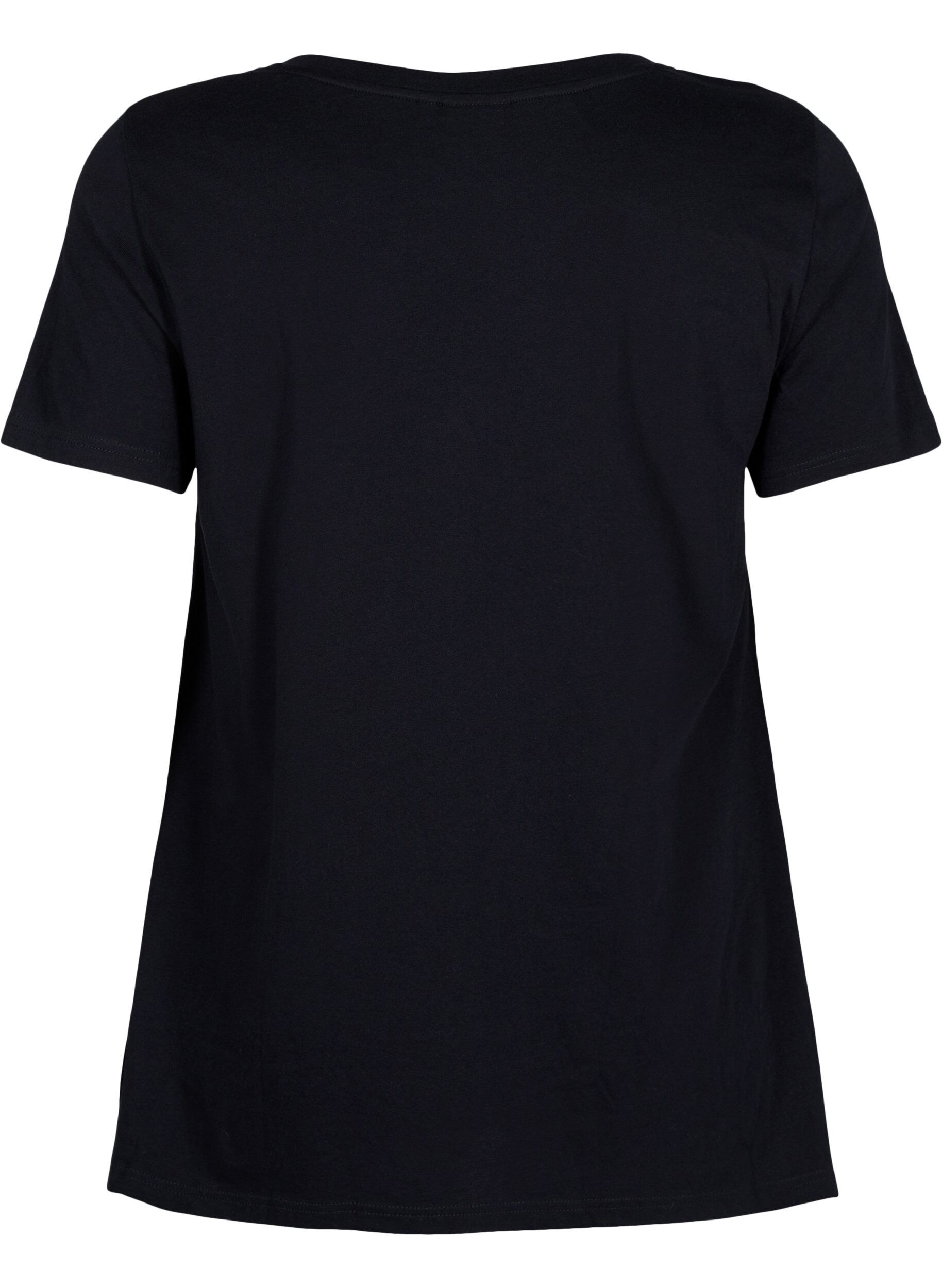 Zizzi T-shirt i bomull med kort &auml;rmar, Black W. Sun, Packshot image number 1
