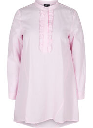 Randig bomullsskjorta med volanger, Pink Stripe
