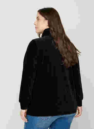 Velour blus med hög hals och blixtlås, Black, Model image number 1