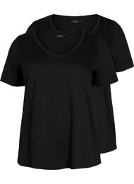 T-shirt i 2-pack med v-hals, Black / Black