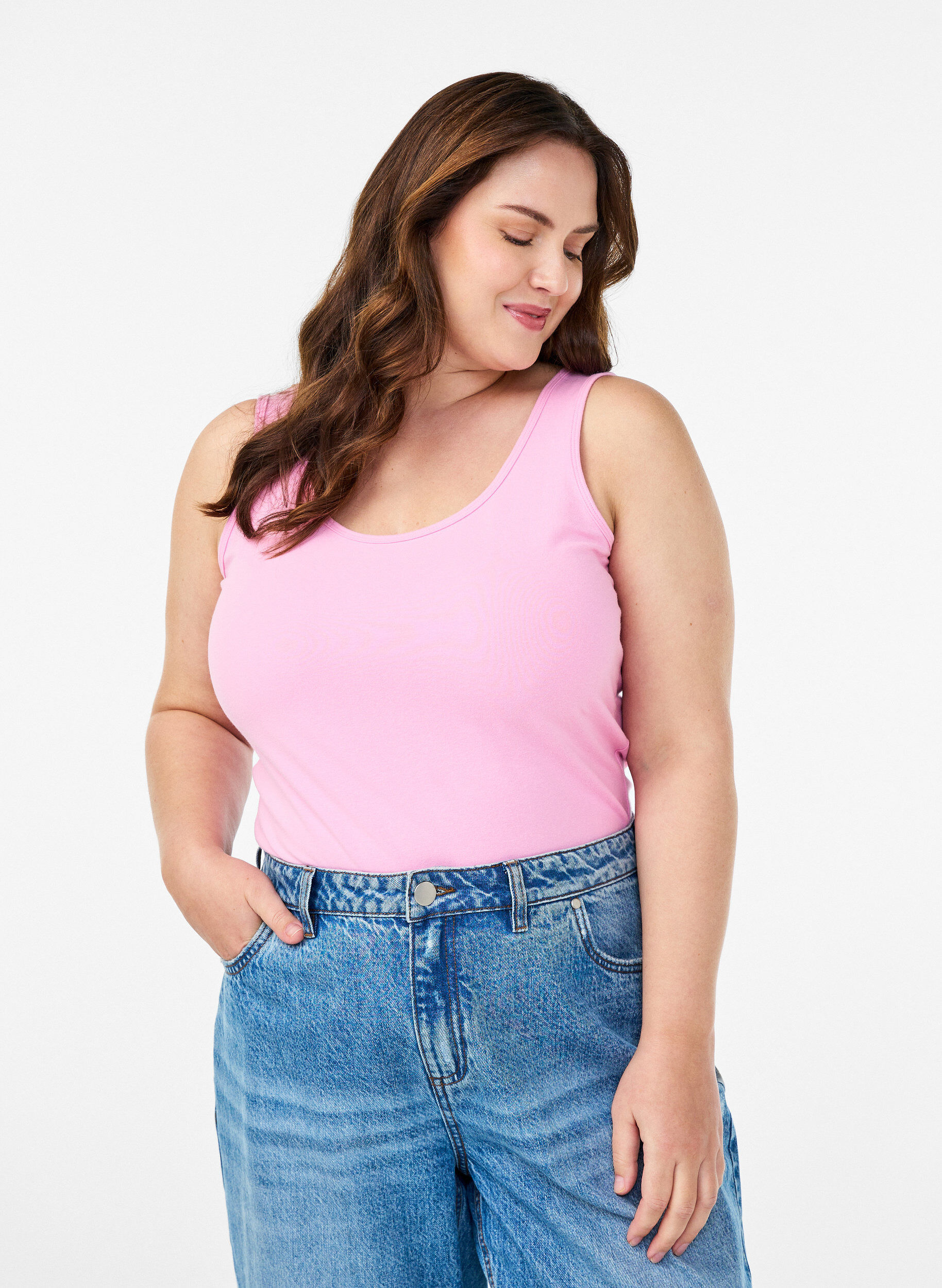 Solid f&auml;rg bas topp i bomull, Rosa, Model