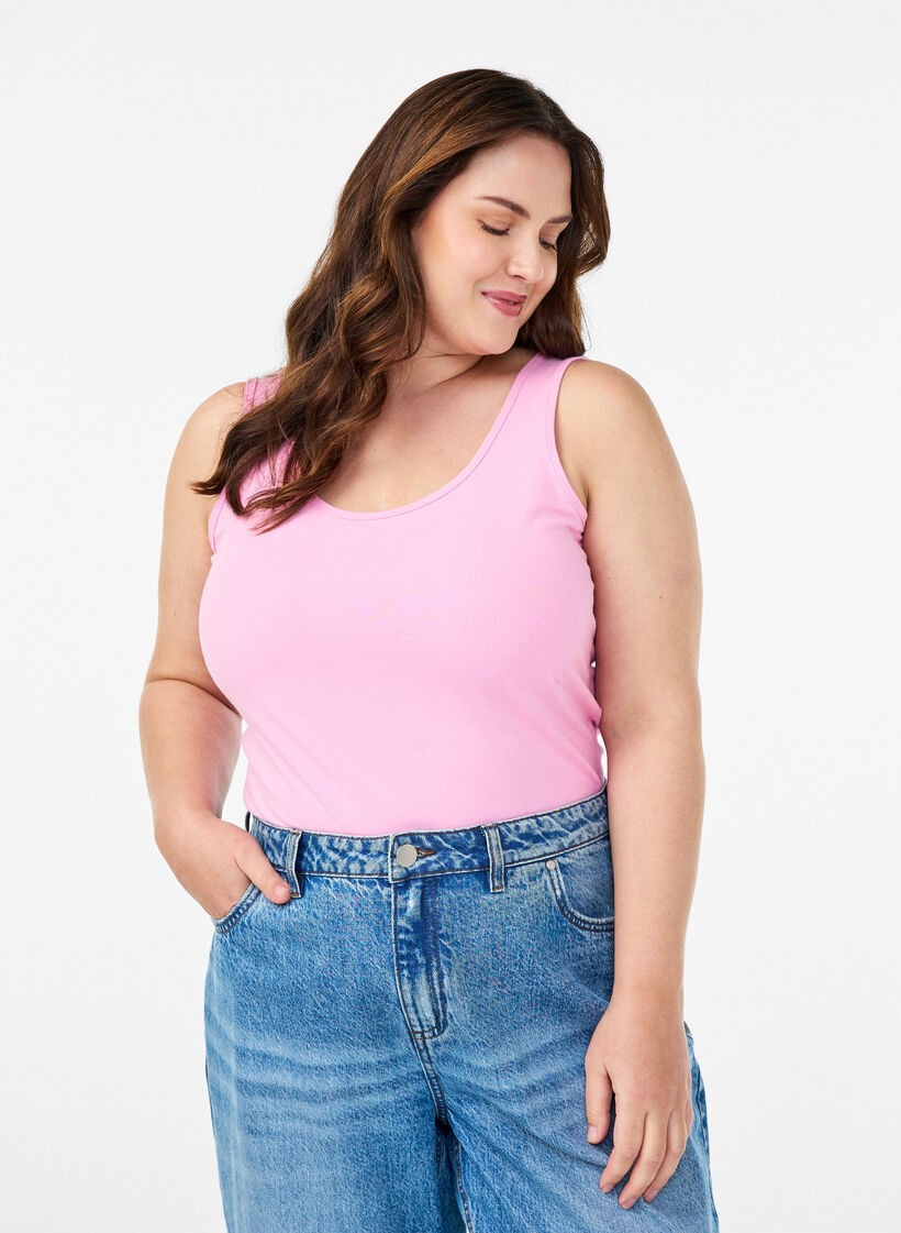 Solid f&auml;rg bas topp i bomull, Rosa, Model image number 0