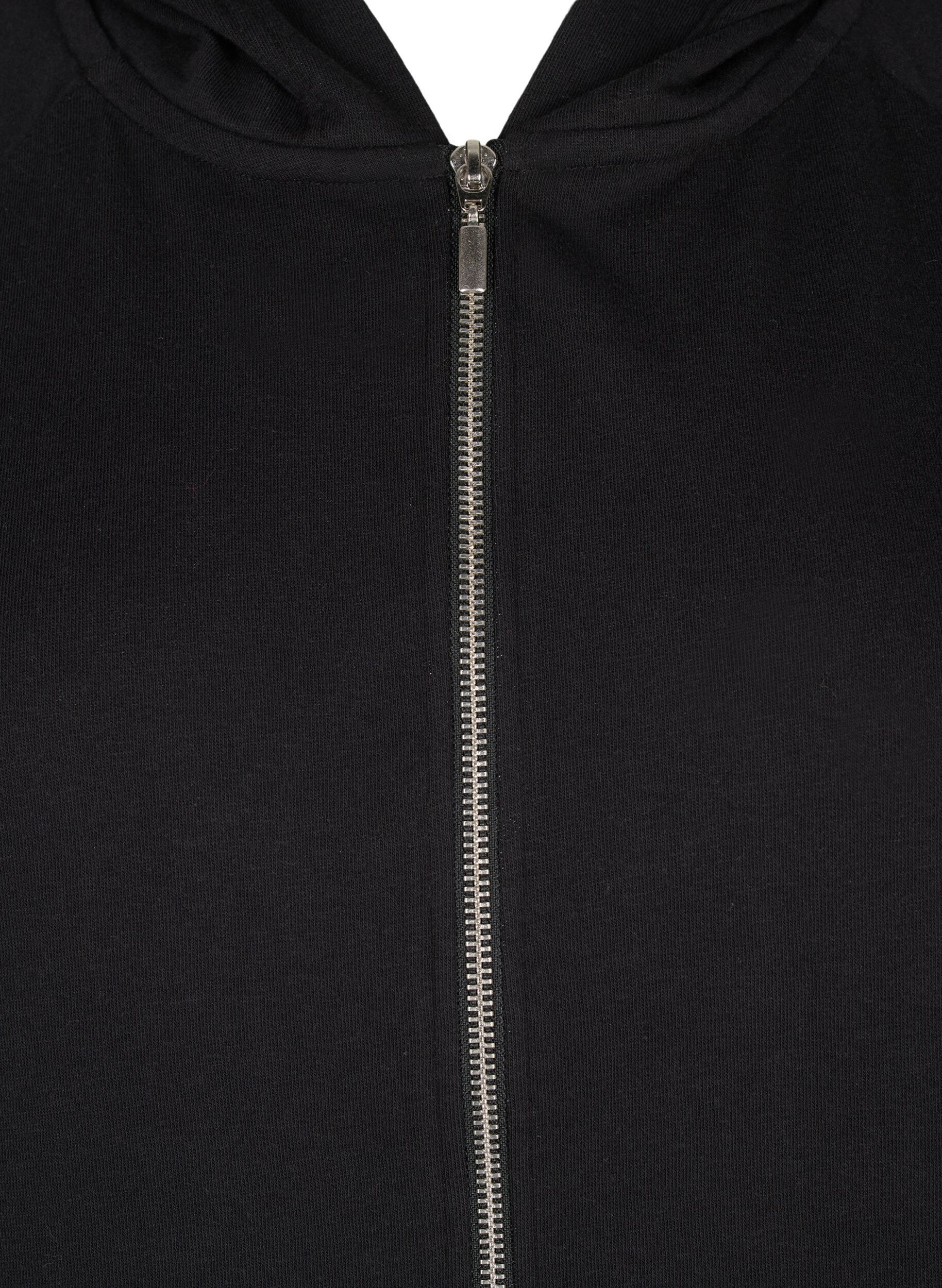 ZizziKofta i sweatshirt material med huva och fickor, Svart, Packshot image number 2