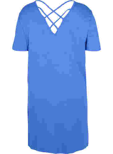 Kortärmad viskosklänning med detalj på ryggen, Dazzling Blue, Packshot image number 1