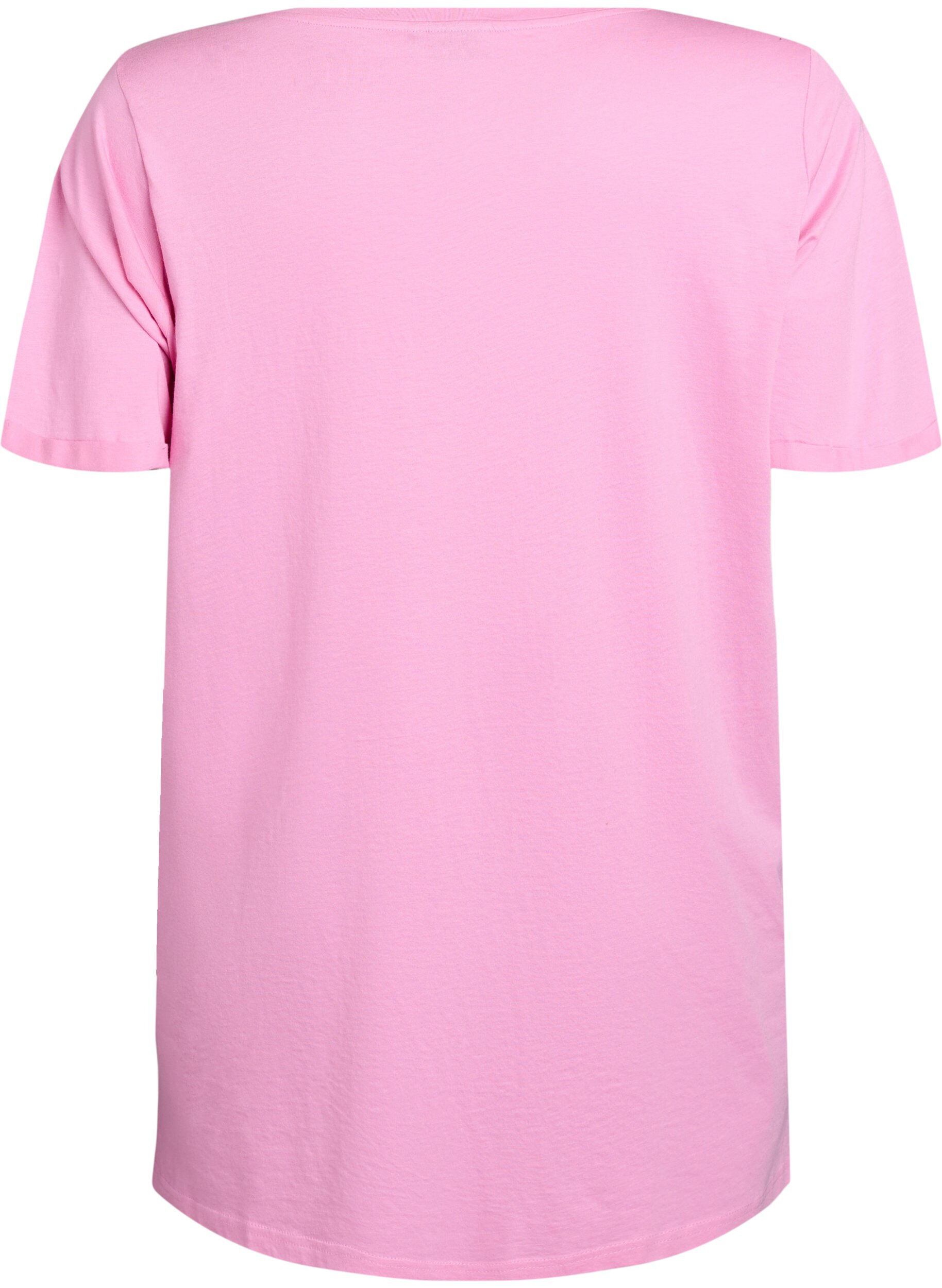 Zizzi Enf&auml;rgad oversize t-shirt med v-hals, Rosa, Packshot image number 1