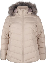 Kort pufferjacka med huva, Beige