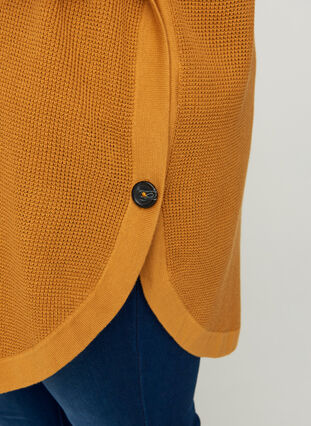 Kortärmad stickad poncho med hög hals, Spruce Yellow, Model image number 2