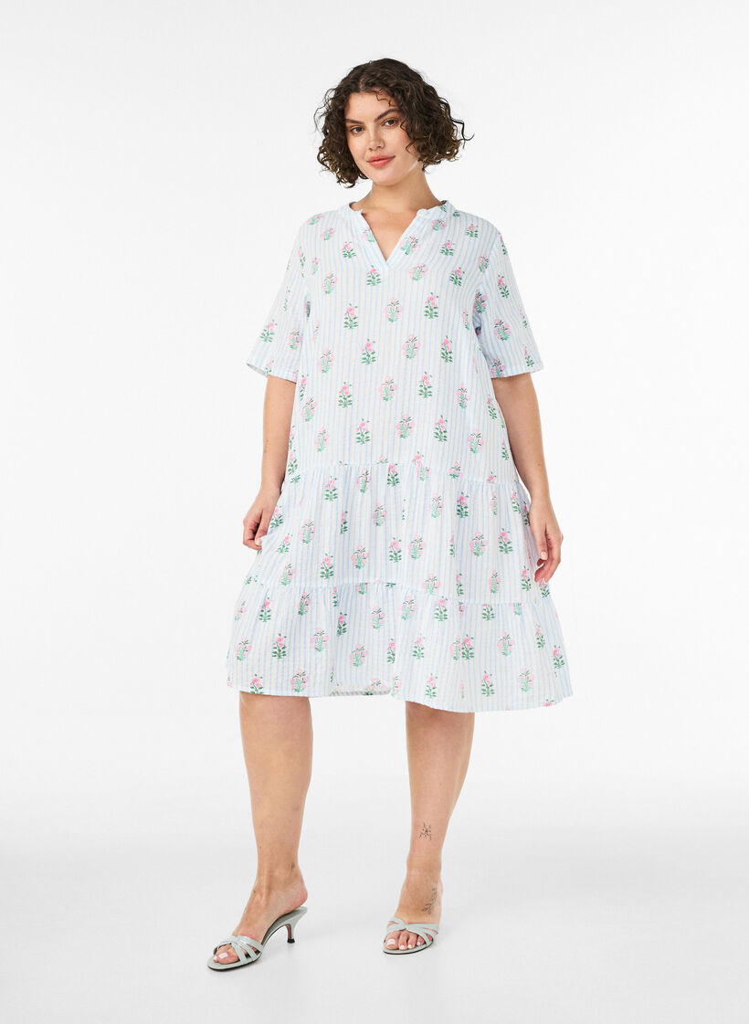 Kort a-linjeformad kl&auml;nning i bomullsmuslin, Vanilla, Model image number 1