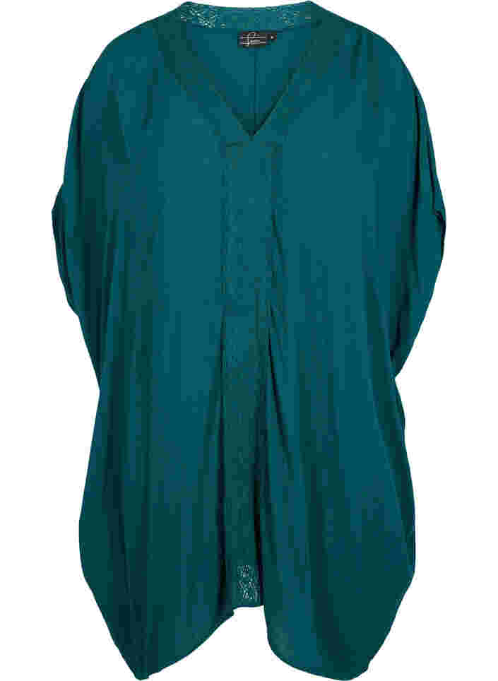 Strandklänning i viskos med spetsdetaljer, Deep Teal, Packshot image number 0