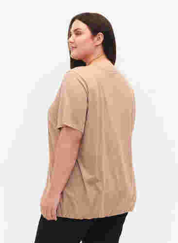 Melerad t-shirt med resårkant, Natural Mél, Model image number 1