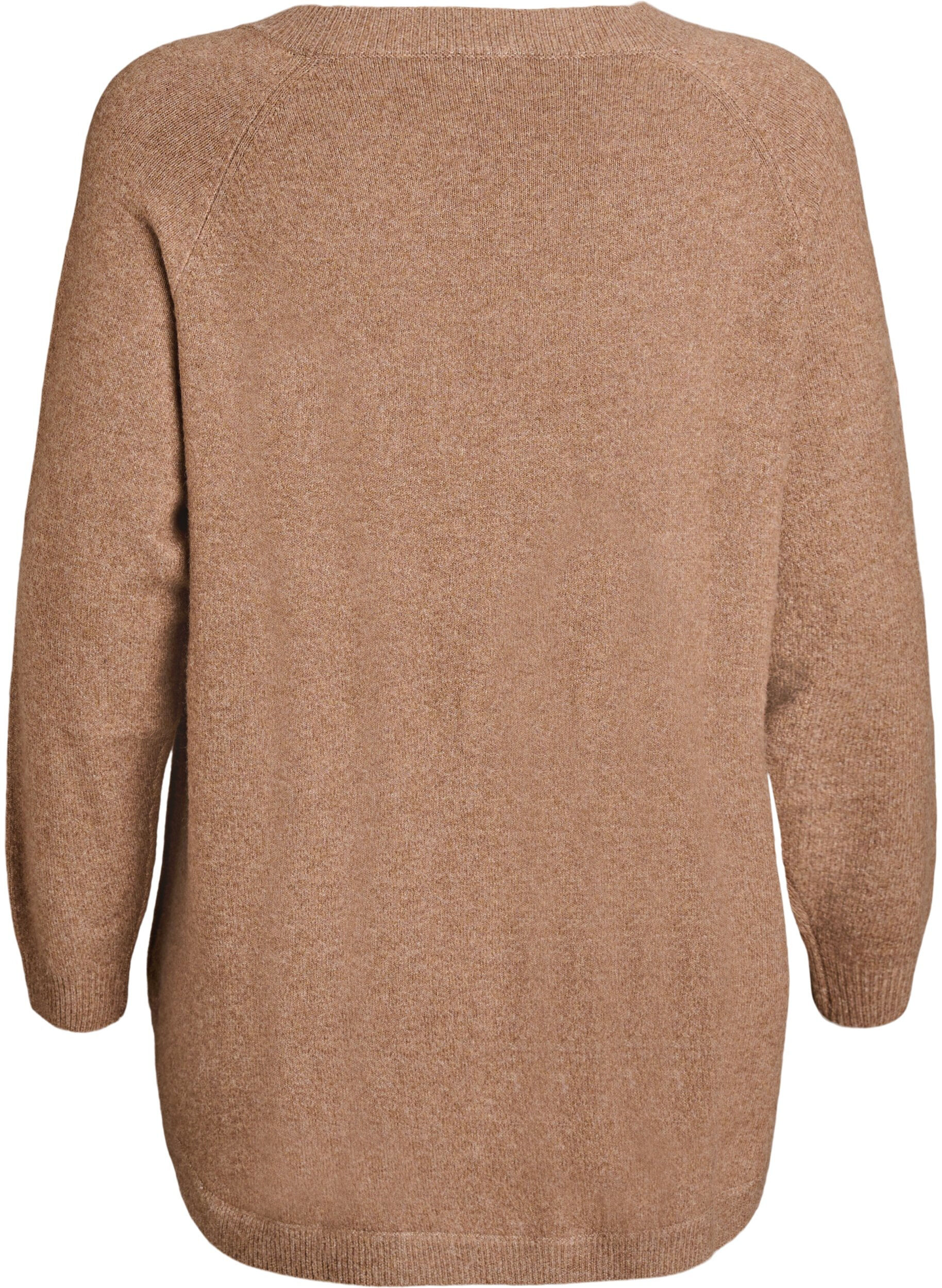 ZizziL&aring;ng stickad blus med kulknappar, Brun, Packshot image number 1