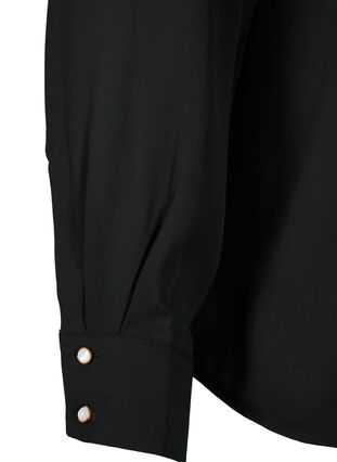 Blus med volangskjorta med pärlknappar, Black, Packshot image number 3