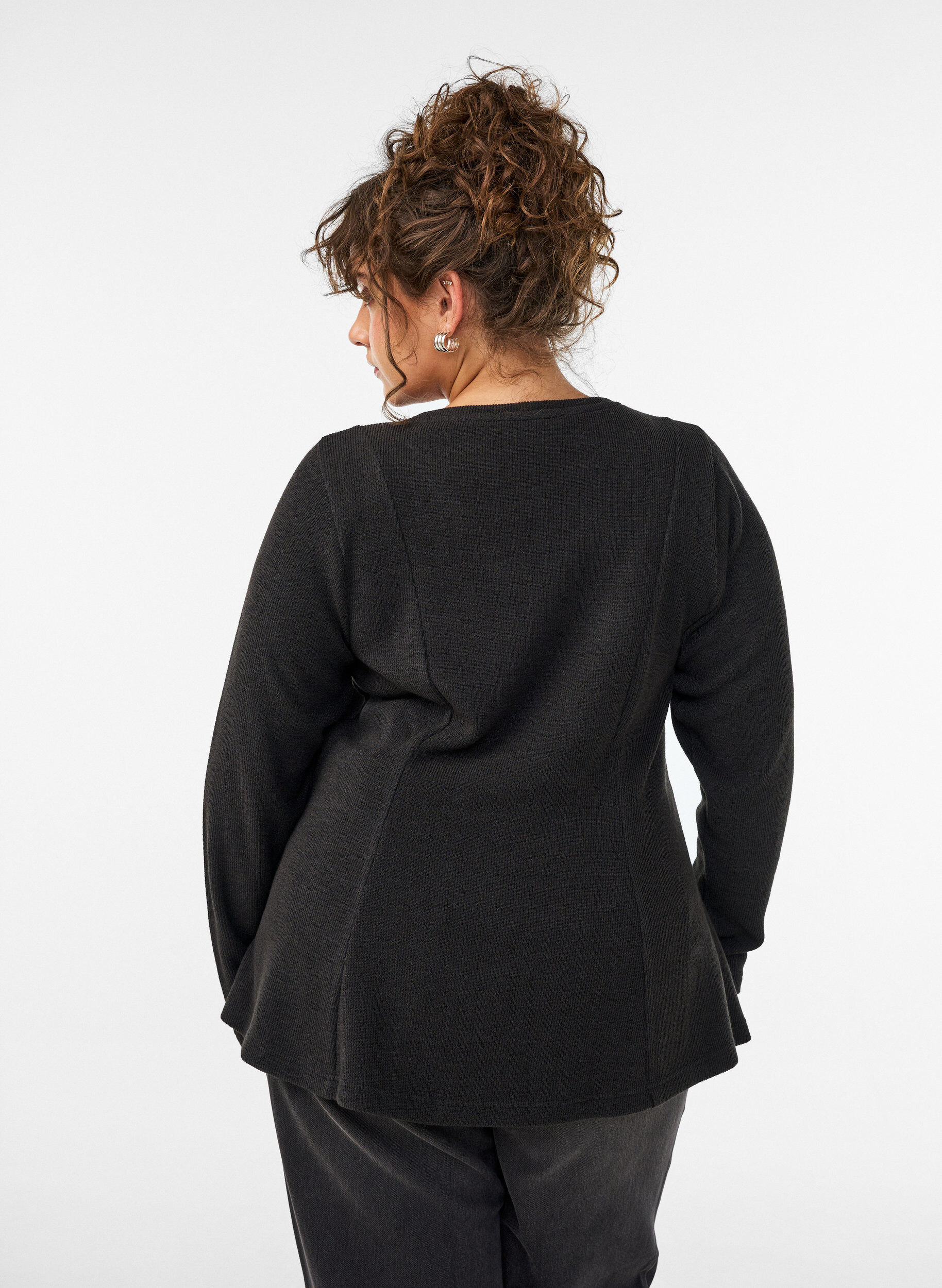 ZizziBlus i jersey med ribbad textur och a-linjeformad passform, Svart, Model image number 2