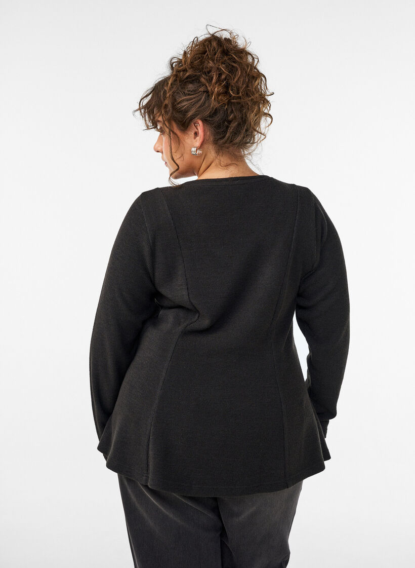 Blus i jersey med ribbad textur och a-linjeformad passform, Svart, Model image number 2
