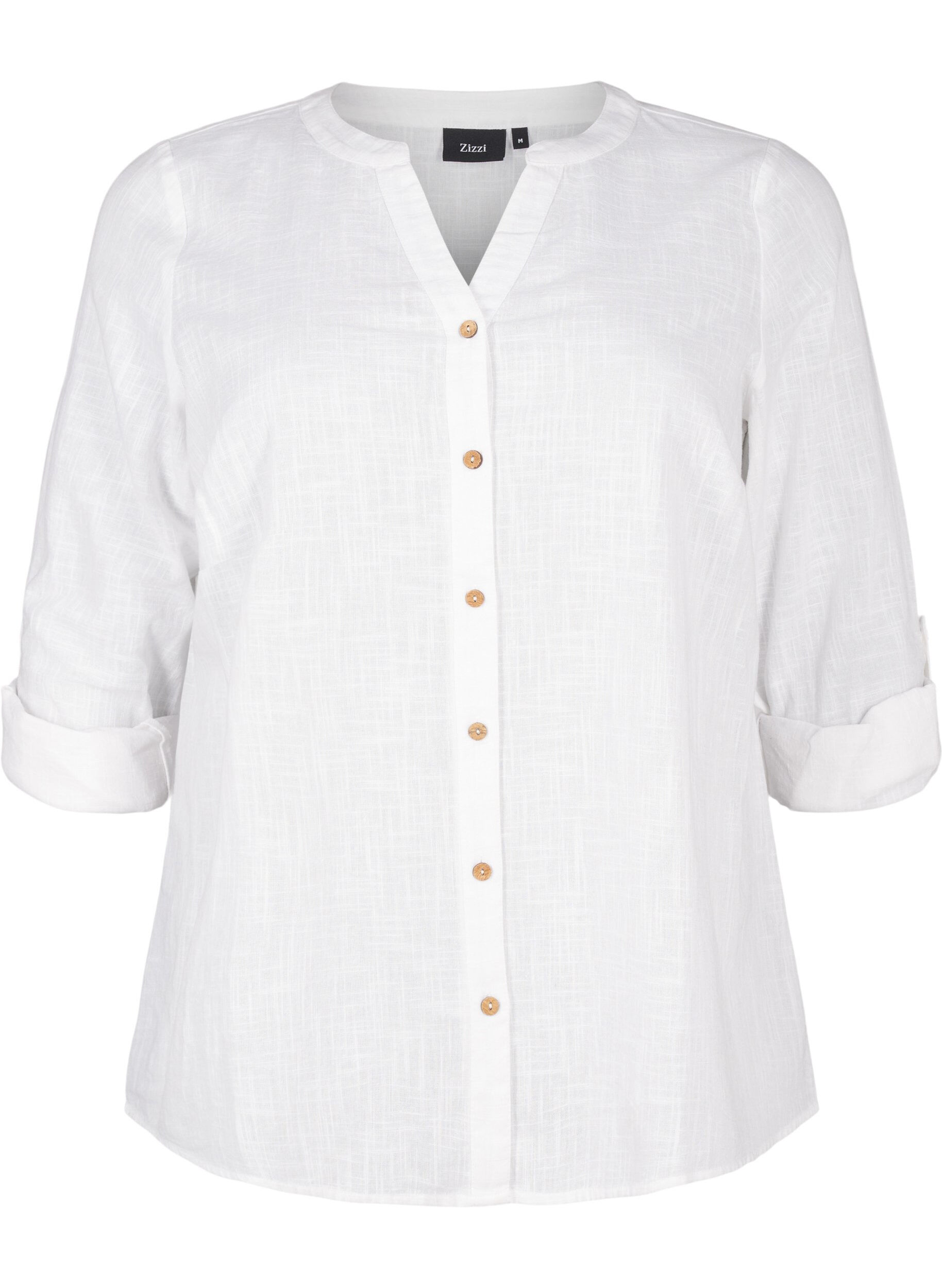 ZizziBomullsblus med v-ringning, Vit, Packshot image number 0
