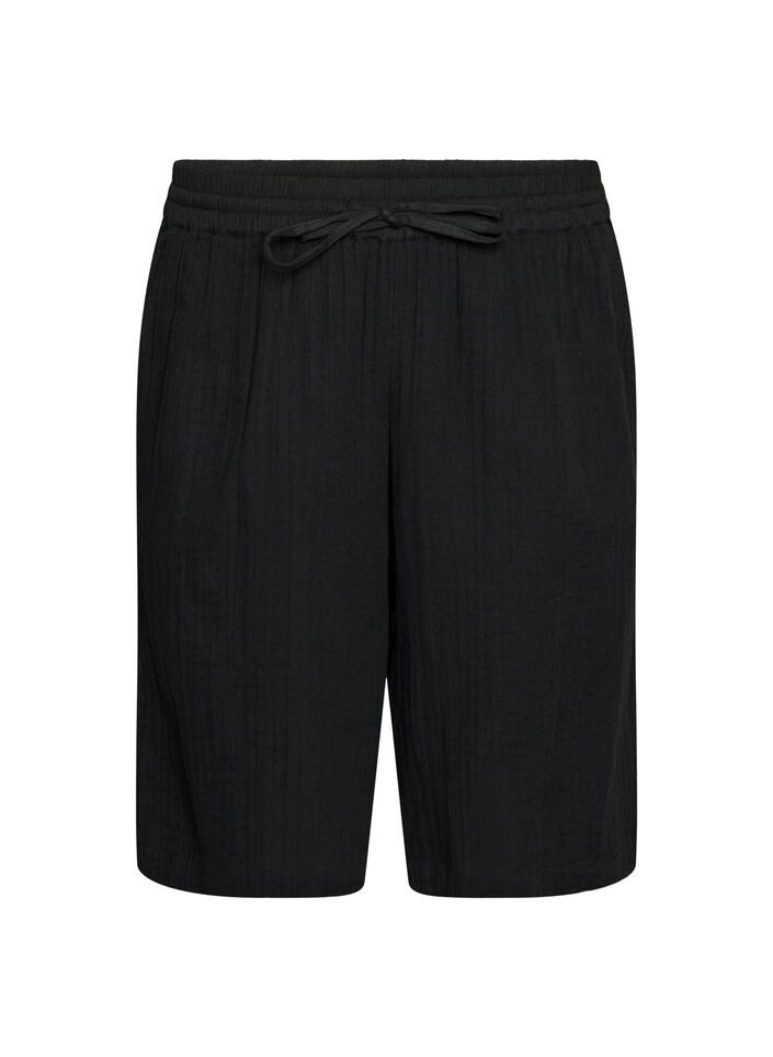 L&ouml;sa shorts i bomullsmuslin med h&ouml;g midja, Svart, Packshot image number 0