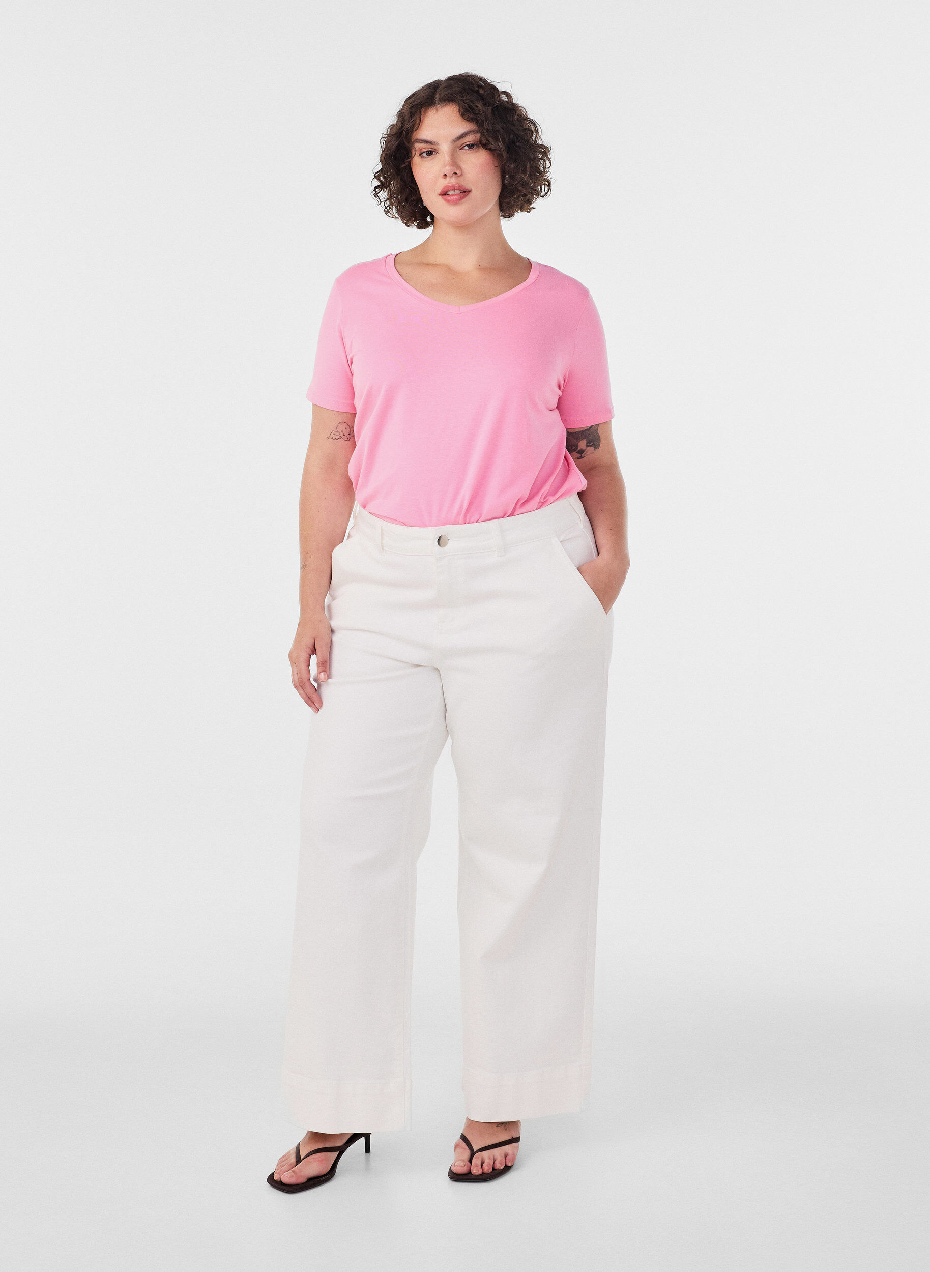 ZizziEnf&auml;rgad t-shirt i bomull, Rosa, Model image number 1