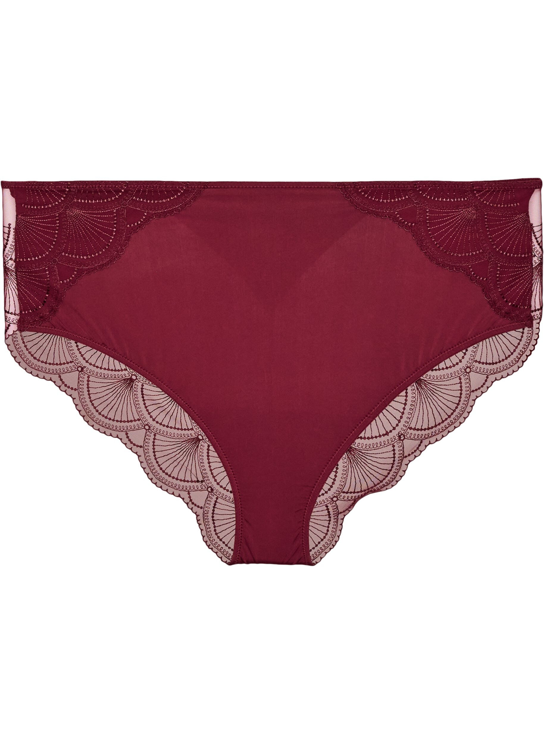ZizziTrosor i mesh med broderade spetsdetaljer, R&ouml;d, Packshot image number 0