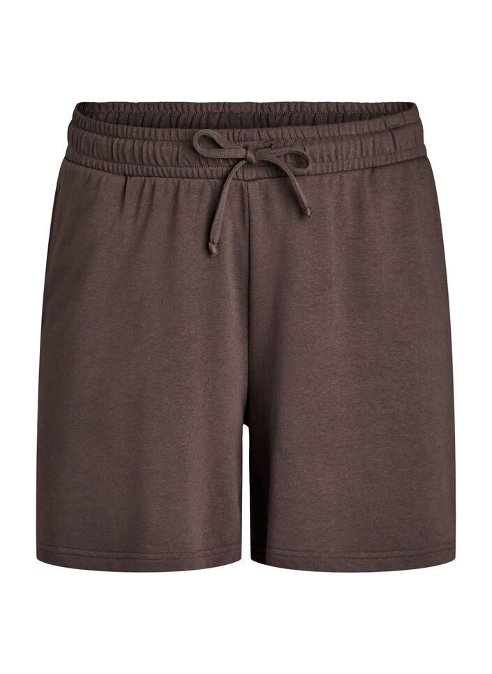 Sweatshorts med h&ouml;g midja och fickor, Brun, Packshot image number 0