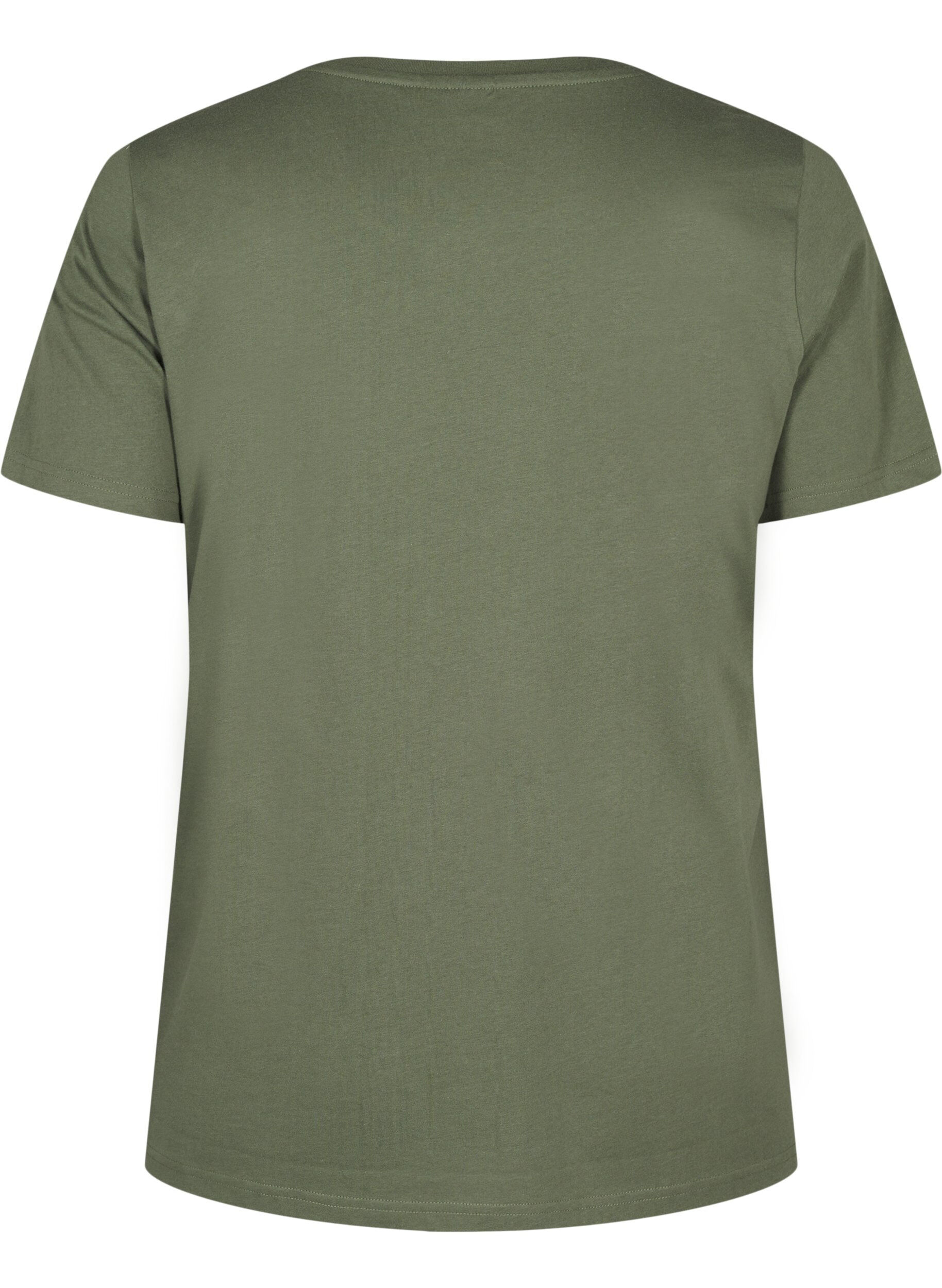 Zizzi T-shirt i ekologisk bomull med rosettdetalj, Thyme, Packshot image number 1