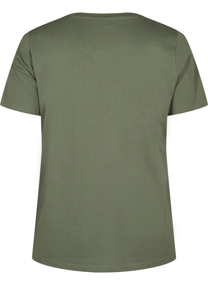 T-shirt i ekologisk bomull med rosettdetalj, Thyme, Packshot image number 1