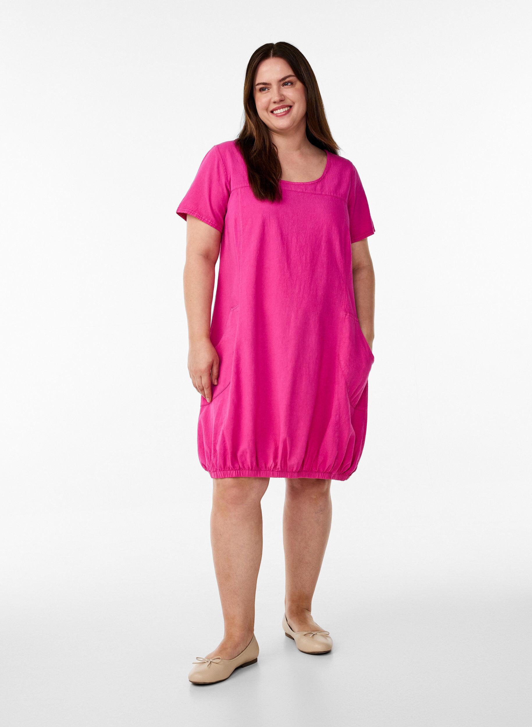 ZizziKort&auml;rmad kl&auml;nning i bomull, Rosa, Model image number 1