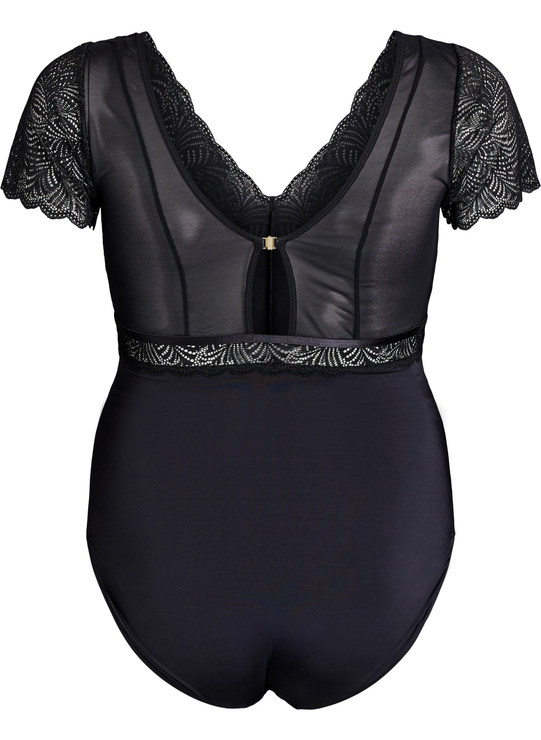 Zizzi Body med spets och korta &auml;rmar, Svart, Packshot image number 1