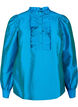 Glansig skjortblus med volanger, Diva Blue, Packshot image number 0