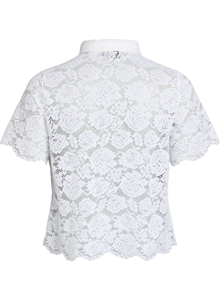 Spetsskjortsblus med p&auml;rlknappar, Vit, Packshot image number 1