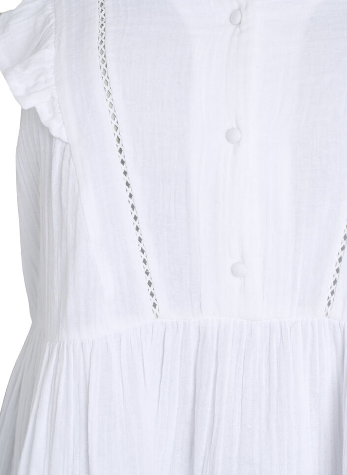 &Auml;rml&ouml;s blus i bomullsmuslin med volanger, Vit, Packshot image number 2