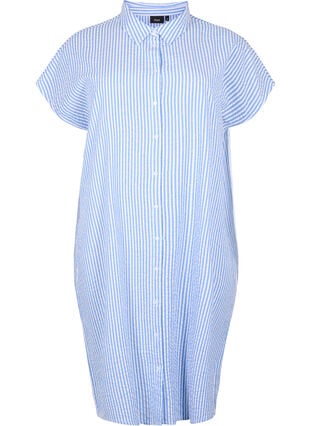 Lång randig bomullsskjorta, Light Blue Stripe, Packshot image number 0