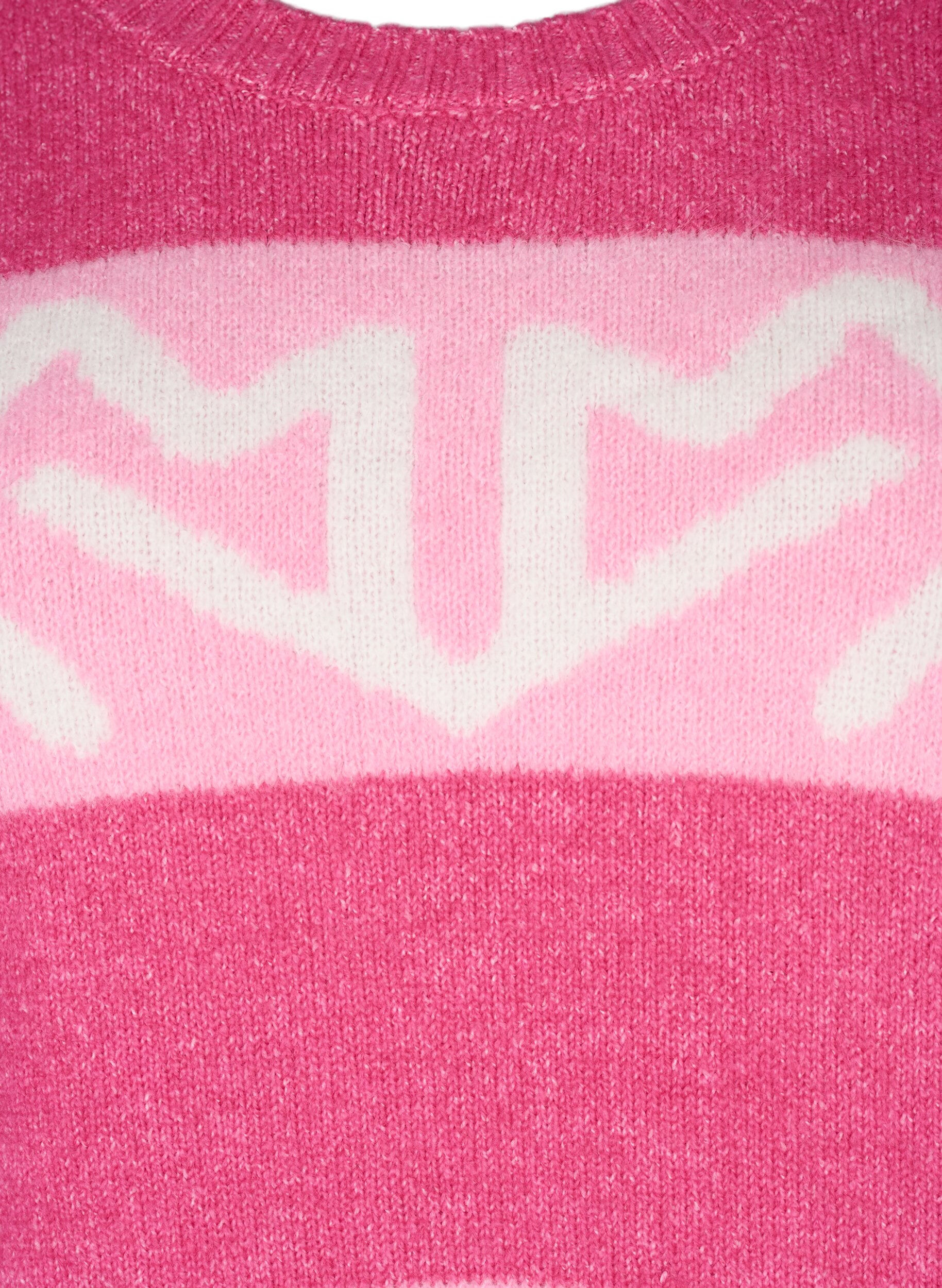 ZizziRandig stickad tr&ouml;ja med grafiskt m&ouml;nster, Raspberry Rose Comb, Packshot image number 2