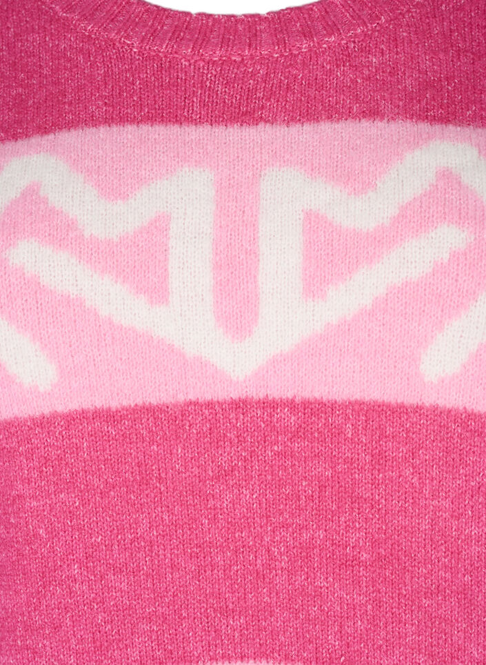 Randig stickad tröja med grafiskt mönster, Raspberry Rose Comb, Packshot image number 2