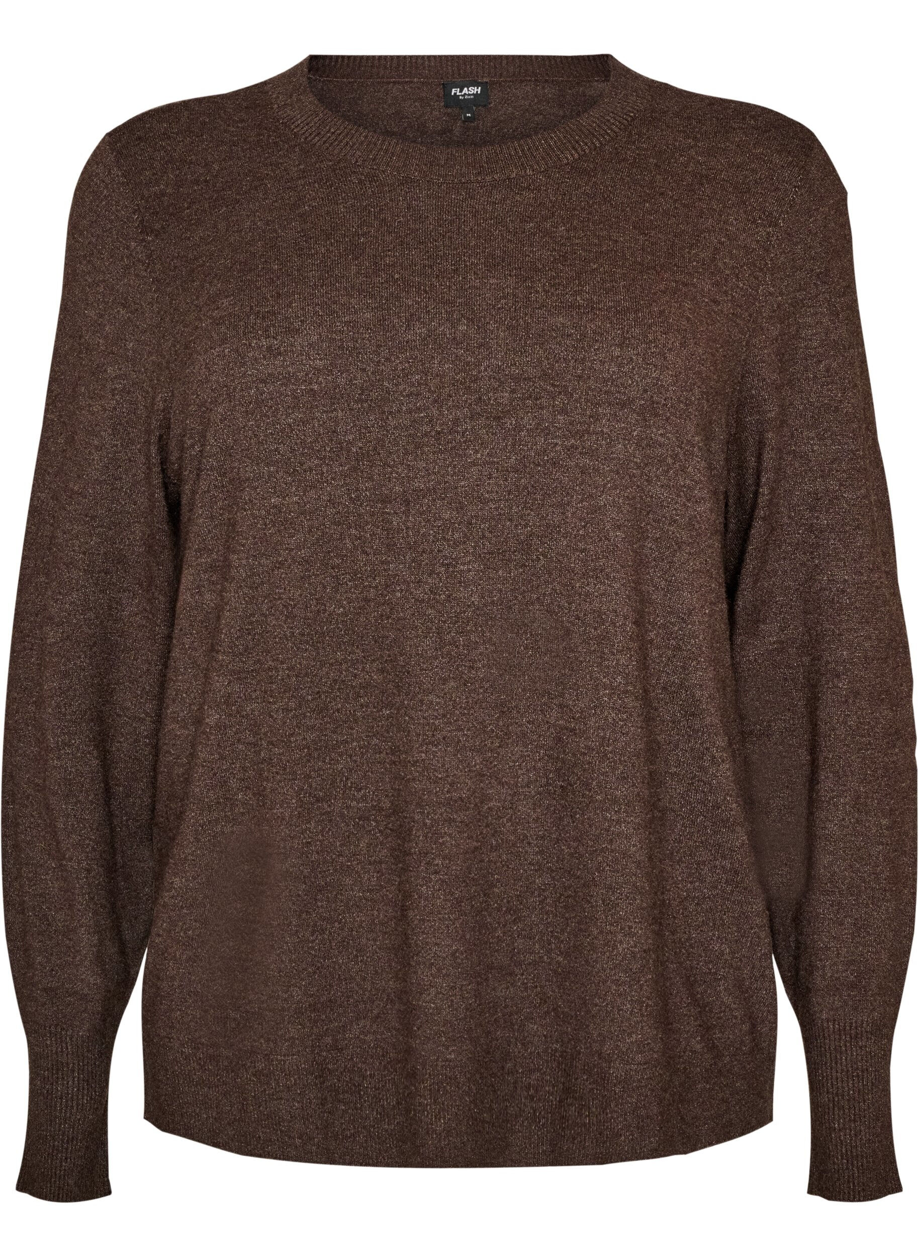 ZizziStickad blus med rund halsringning, Brun, Packshot image number 0