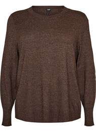 Stickad blus med rund halsringning, Brun