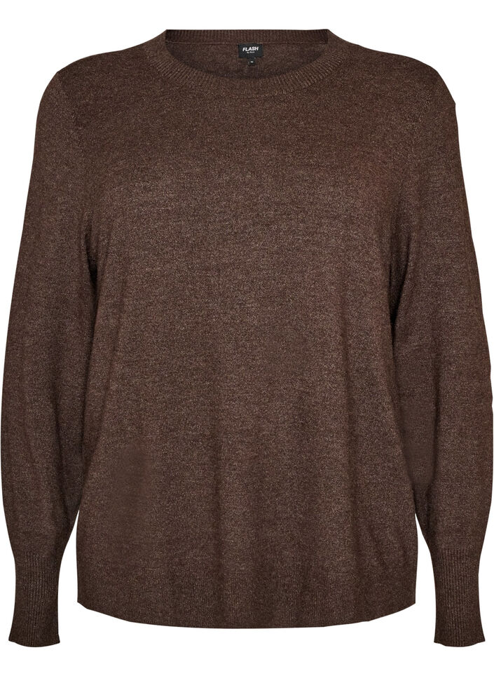 Stickad blus med rund halsringning, Brun, Packshot image number 0