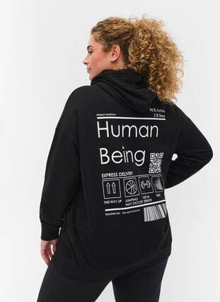 Långärmad tröja med huva och mönster, Black Human, Model image number 1