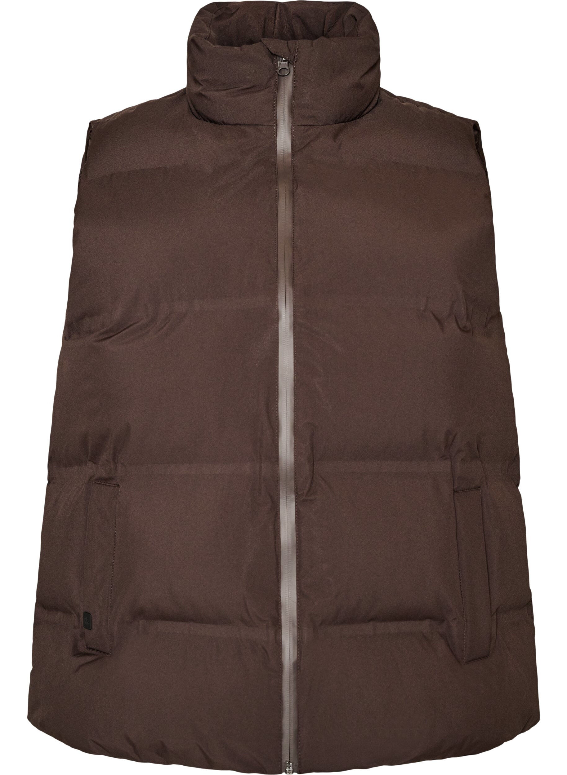 ZizziKort pufferv&auml;st med h&ouml;g krage, Brun, Packshot image number 0