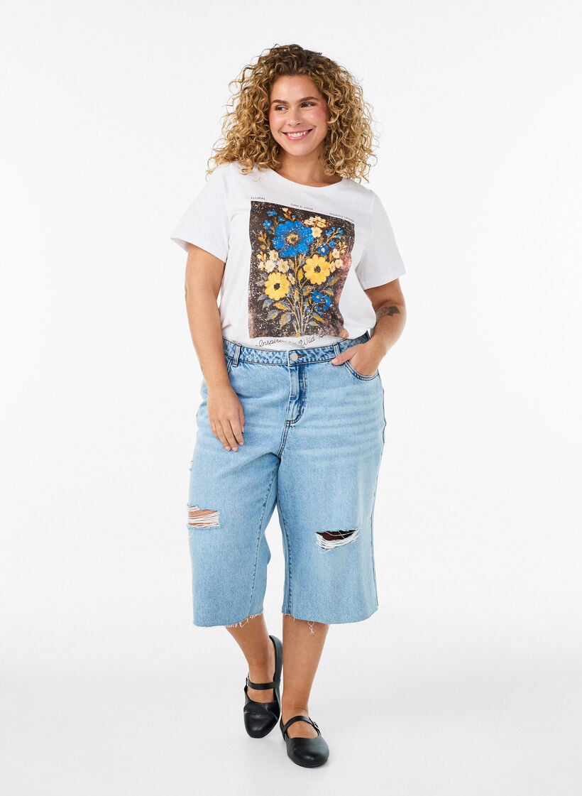 T-shirt i bomull med tryck framtill, Vit, Model