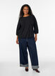 Blus med struktur och 3/4-&auml;rmar, Svart, Model image number 1