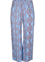 Löst sittande byxor i mönstrad bomullsmuslin, Blå