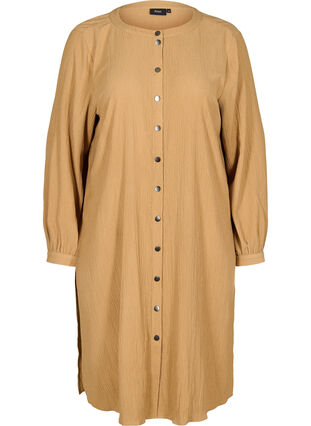 Långärmad skjortklänning med struktur, Indian Tan, Packshot image number 0