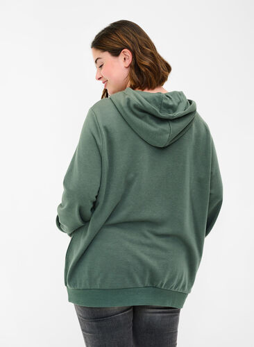 Sweatshirt med huva och ficka, Thyme, Model image number 1