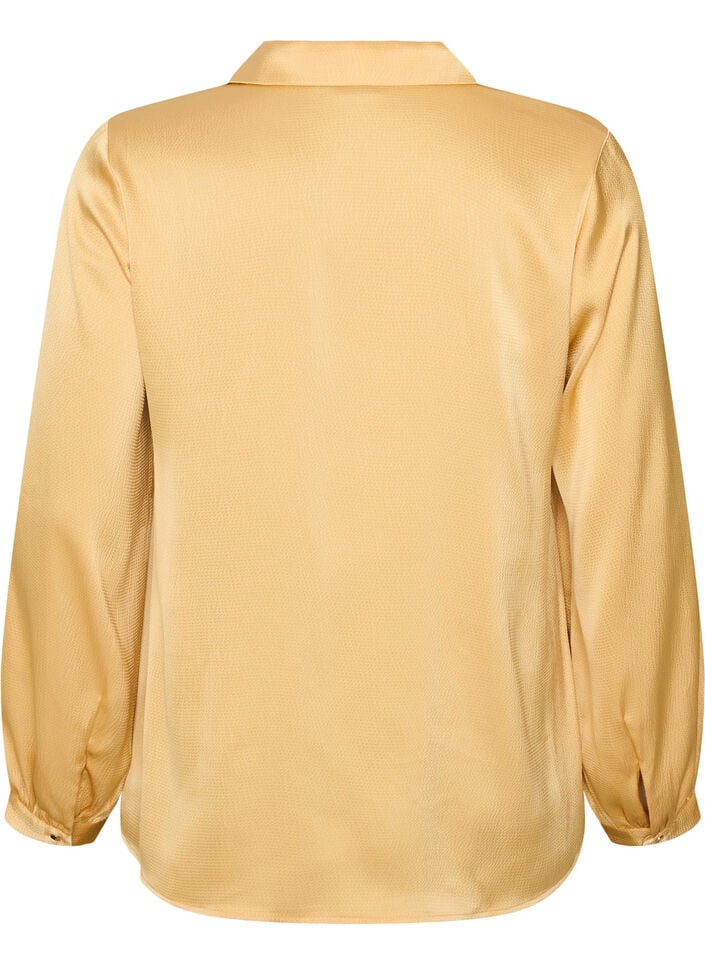 Blus med skjortkrage och v-ringning, Gul, Packshot image number 1