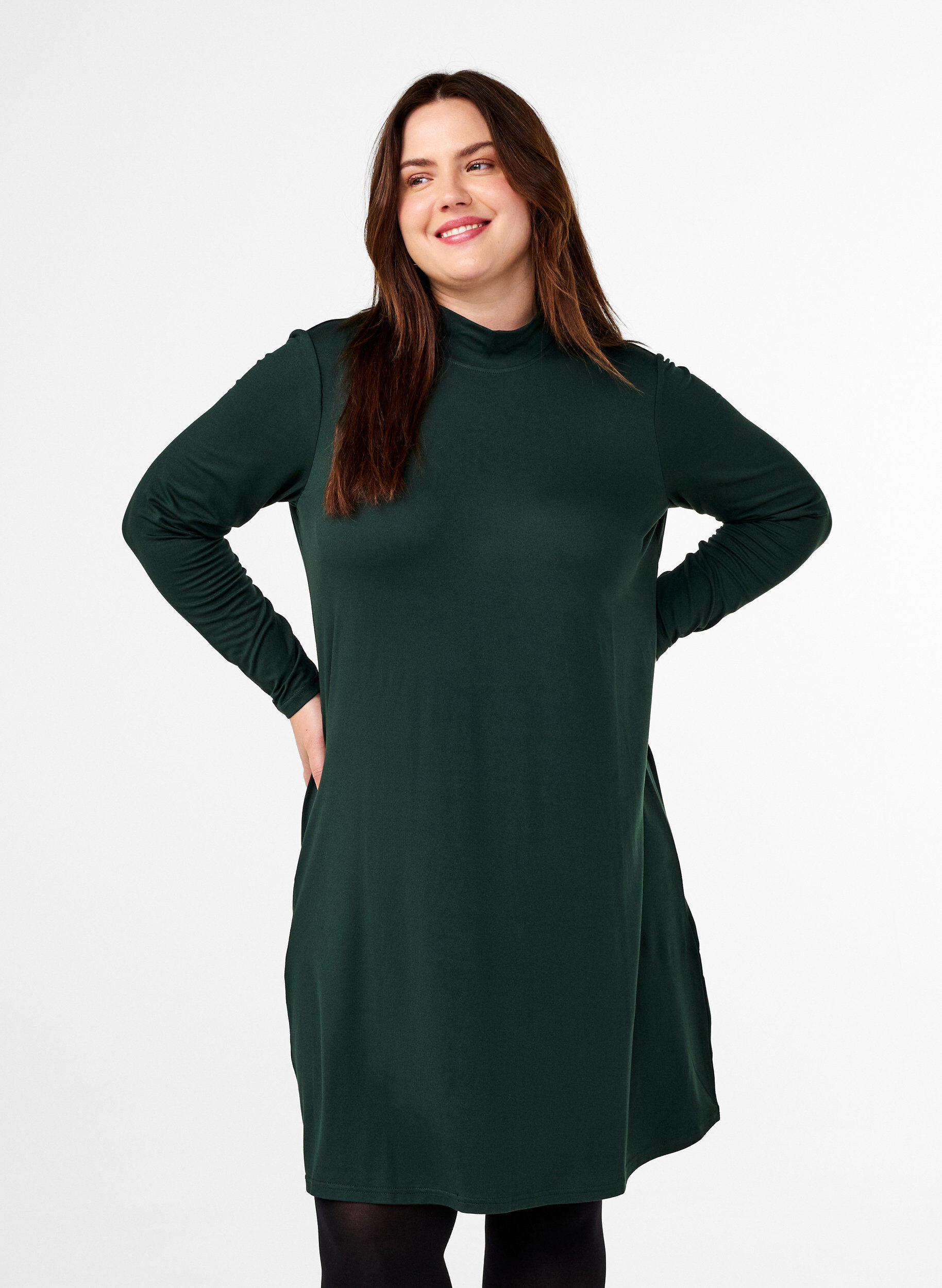 Zizzi FLASH - L&aring;ng&auml;rmad kl&auml;nning med turtleneck, Gr&ouml;n, Model image number 0