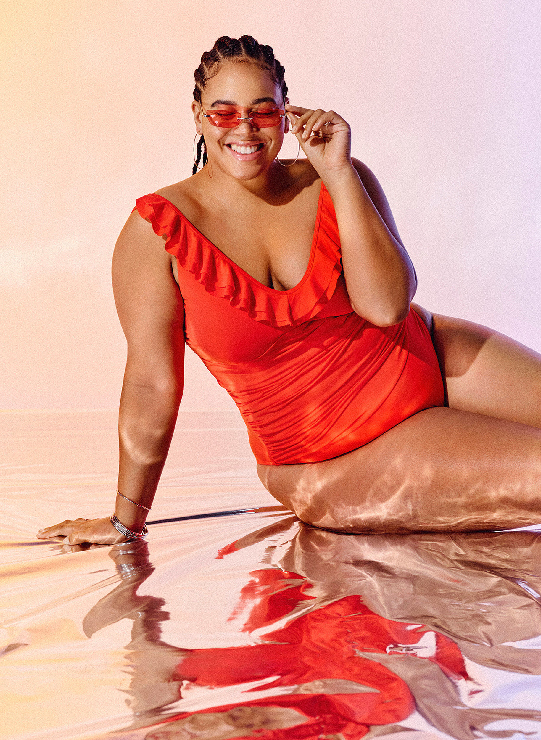 Zizzi Baddr&auml;kt med volanger och uttagbara inl&auml;gg, Orange, Image image number 0